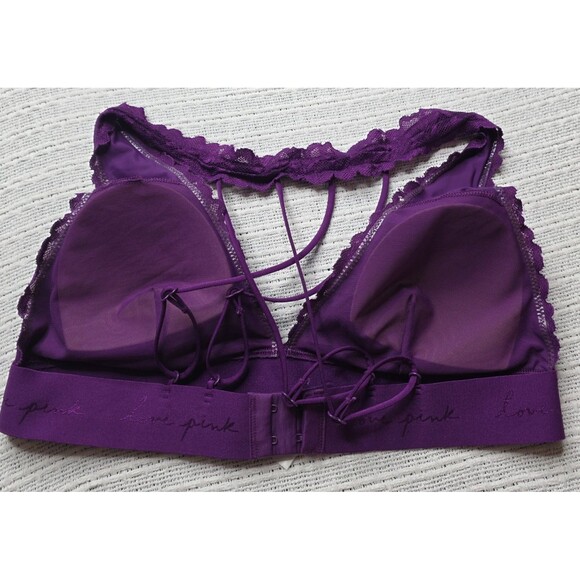 Victoria's Secret Bralette Medium Purple Lace Floral Halter Adjustable - Picture 3 of 12